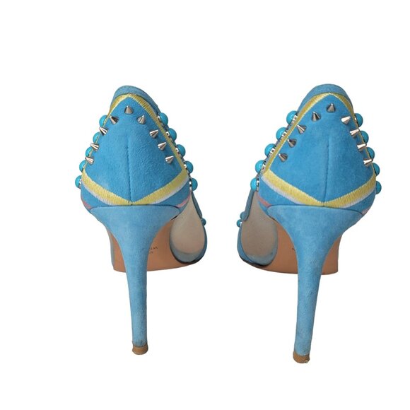 Stuart Weitzman cotton candy Heels blue Studded Beaded Mesh Multicolor Size 5.5 - Picture 7 of 8